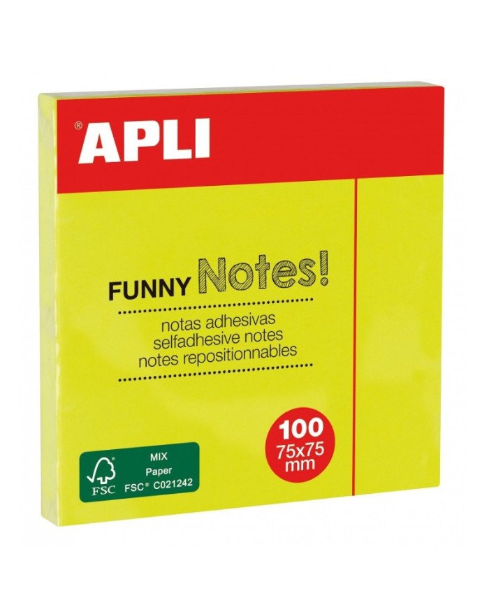 Le Libr'air - Bloc-Notes adhésif Jaune Fluo 75x75 mm - Apli - Tunisie