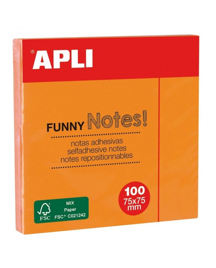 Le Libr'air - Bloc-notes adhésif Orange Fluo 75x75 mm - Apli - Tunisie