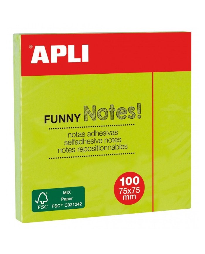 Le Libr'air - Bloc-Notes adhésif Vert Fluo 75x75mm - Apli - Tunisie