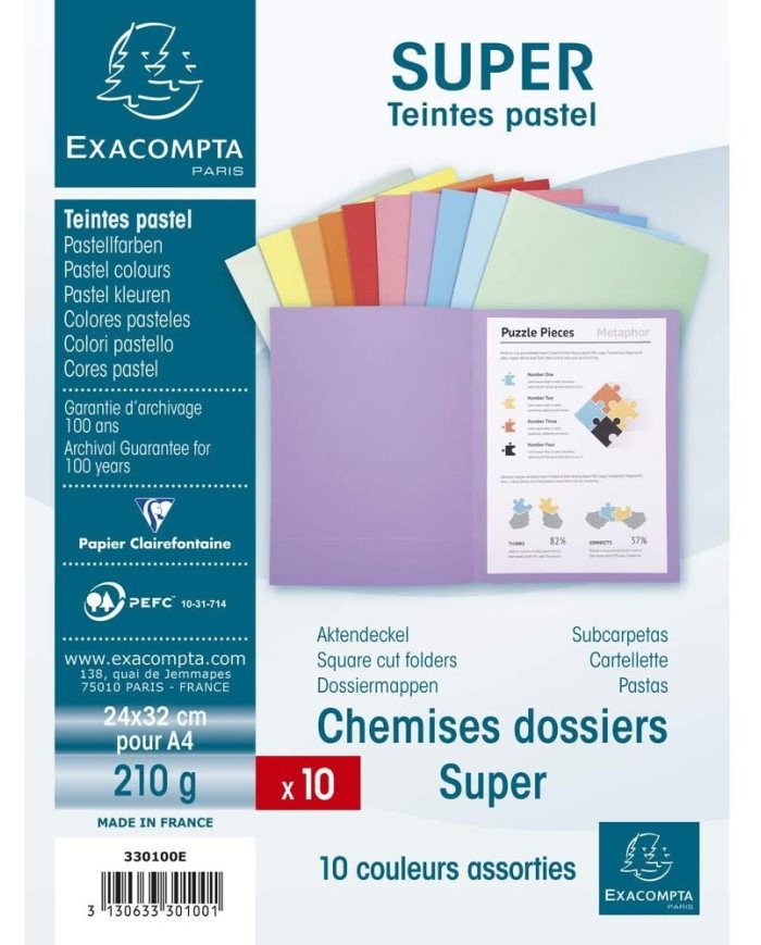 Le Libr'air - Paquet 100 Chemises Super 160G - 24X32CM Couleurs Assorties Exacompta - Tunisie