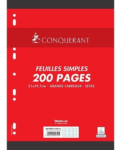 Le Libr'air - 200 Feuilles Mobiles Grands Carreaux 21X29,7Cm - 90G - Conquérant - Tunisie