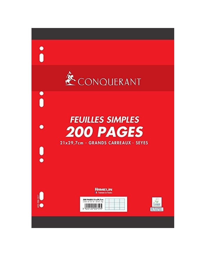 Le Libr'air - 200 Feuilles Mobiles Grands Carreaux 21X29,7Cm - 90G - Conquérant - Tunisie