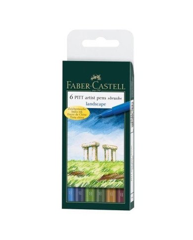 Pochette 6 feutres Pitt Couleurs Paysage - Faber Castell Pochette 6 feutres Pitt Couleurs Paysage - Faber Castell