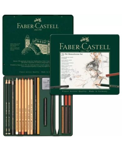 Set Pitt Monochrome 21 Pièces Boite Métal Faber Castell