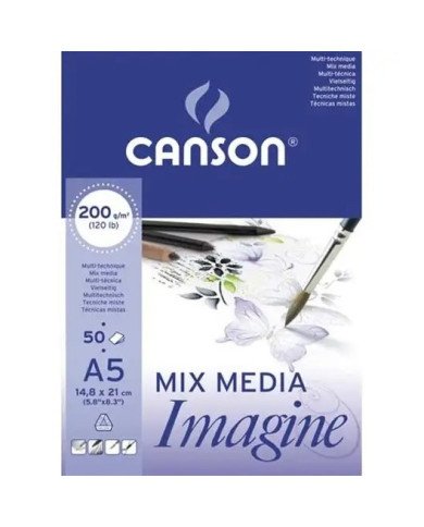 Bloc De 50 Feuilles De Papier Dessin IMAGINE Mix Media 200g A5 - Canson Bloc De 50 Feuilles De Papier Dessin IMAGINE Mix Media 200g A5 - Canson