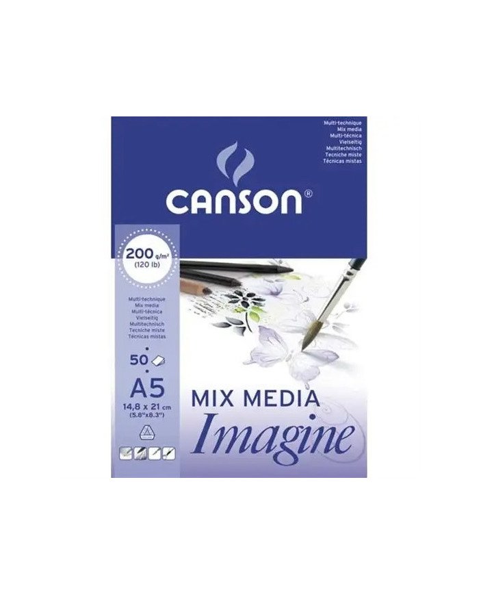 Bloc De 50 Feuilles De Papier Dessin IMAGINE Mix Media 200g A5 - Canson