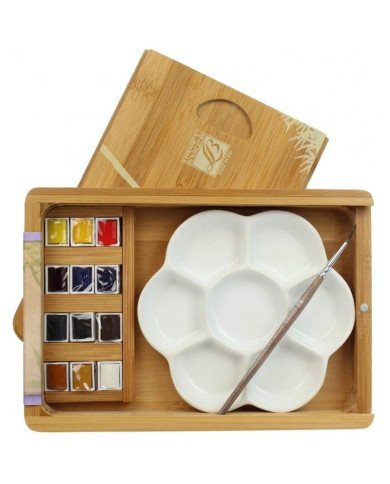 Coffret Aquarelle Fine - 12 1/2 Godets Bambou Naturel Coffret Aquarelle Fine - 12 1/2 Godets Bambou Naturel