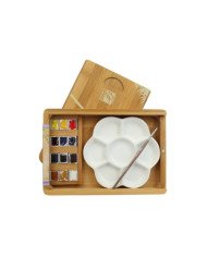 Coffret Aquarelle Fine - 12 1/2 Godets Bambou Naturel