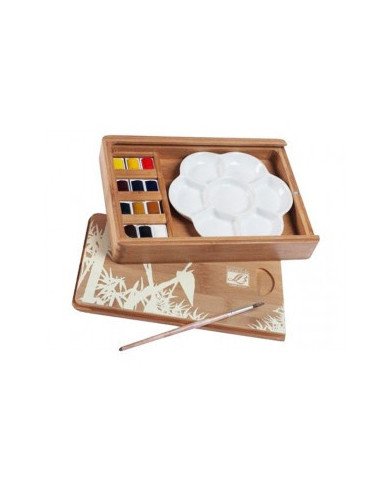 Coffret Aquarelle Fine - 12 1/2 Godets Bambou Naturel Coffret Aquarelle Fine - 12 1/2 Godets Bambou Naturel