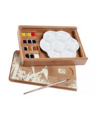 Coffret Aquarelle Fine - 12 1/2 Godets Bambou Naturel