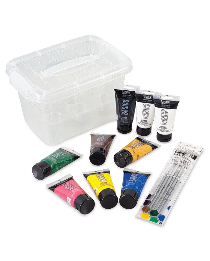 Boîte Basics Acrylic Liquitex Débutants 9 Tubes 75ml + Accessoires