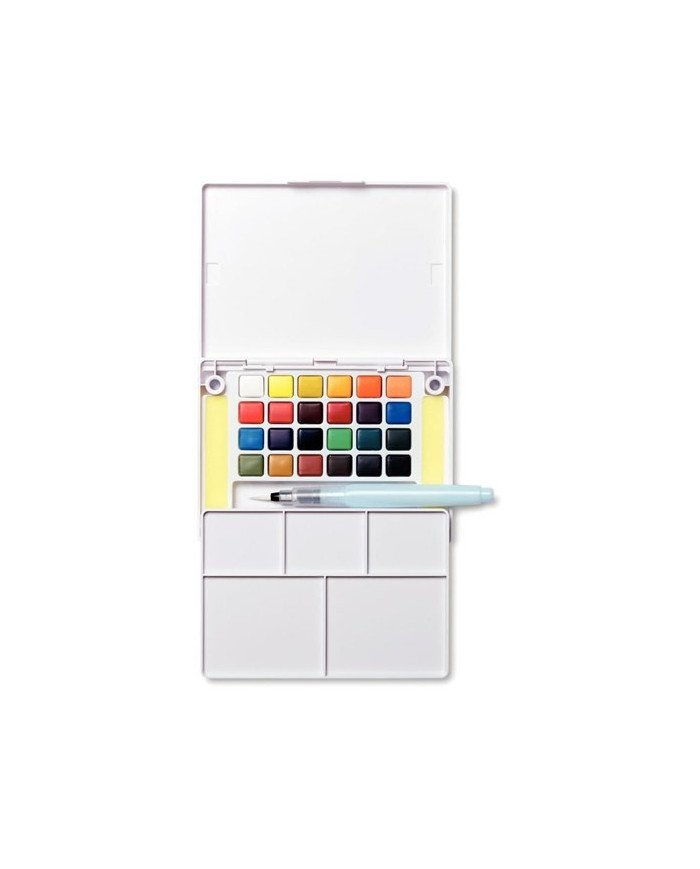 Kit Aquarelle De Voyage Scettar - Palette Bois Pliable 15 Cases, 24 Couleurs, Pinceaux à Eau, Carnet - Idéal Croquis Extérieur, Débutants