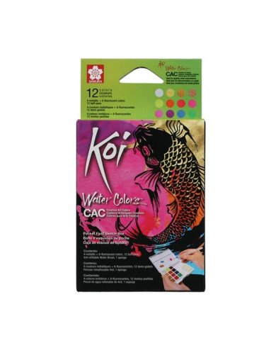 SAKURA KOI Kit De Peinture Aquarelle de Poche - 12 Couleurs Métallisées/Fluorescentes
