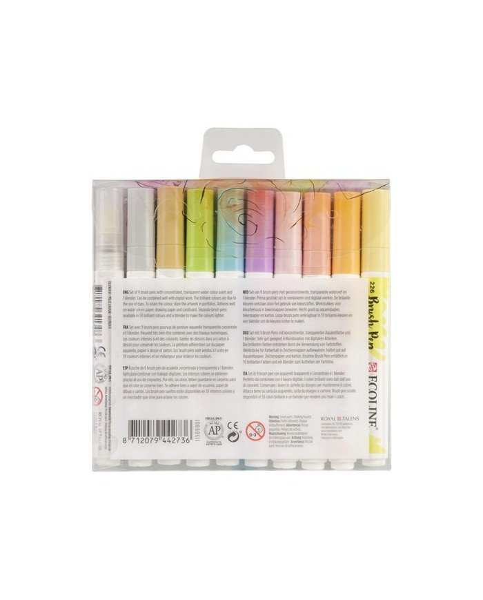10 Feutres Brushpen Ecoline Pastel - Talens