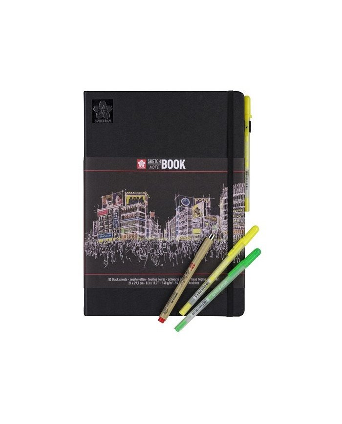 SAKURA Sketch Book A4 - 140g/m² - 80 Feuilles Noires