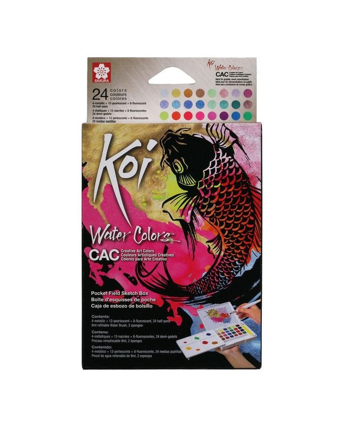 SAKURA KOI Kit De Peinture Aquarelle de Poche - 24 Couleurs Métallisées/Fluorescentes