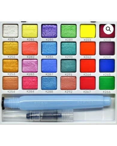 SAKURA KOI Kit De Peinture Aquarelle de Poche - 24 Couleurs Métallisées/Fluorescentes