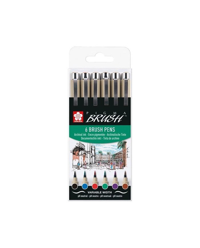 Étui de 6 Brush Pen Pigma Pinceau Couleurs Assorties SAKURA Étui de 6 Brush Pen Pigma Pinceau Couleurs Assorties SAKURA