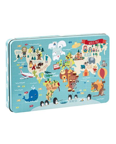 Puzzle Mappemonde Boite Métal 48Pièces APLI