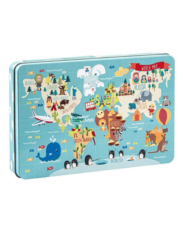 Puzzle Mappemonde Boite Métal 48Pièces APLI