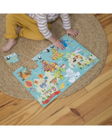 Puzzle Mappemonde Boite Métal 48Pièces APLI