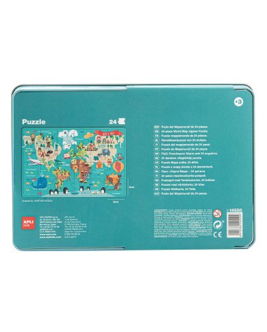 Puzzle Mappemonde Boite Métal 48Pièces APLI