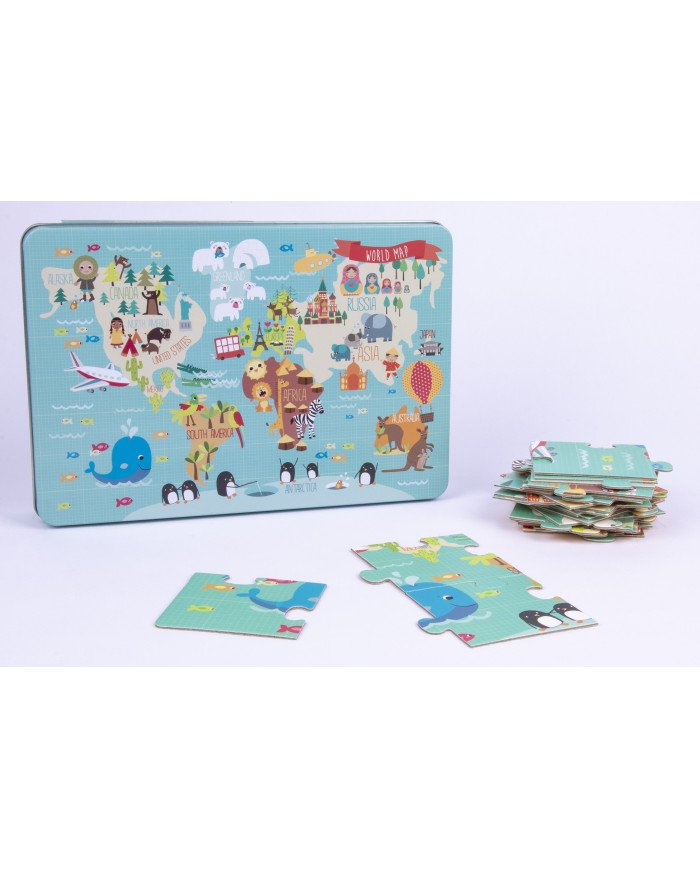 Puzzle Mappemonde Boite Métal 48Pièces APLI