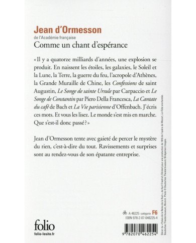 Comme un chant d'espérance -  Jean d' Ormesson Comme un chant d'espérance -  Jean d' Ormesson