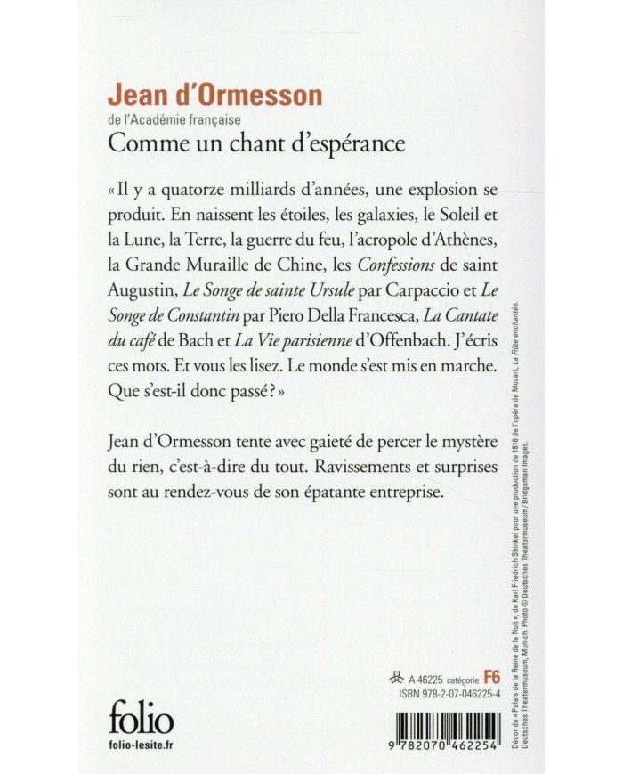 Comme un chant d'espérance -  Jean d' Ormesson