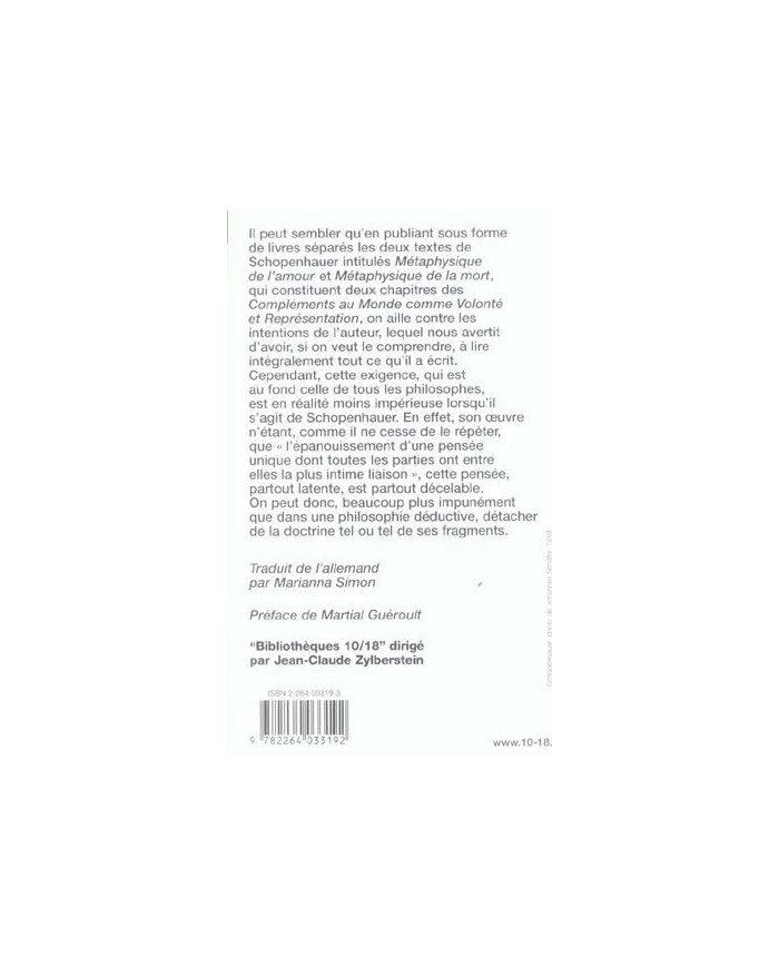 Métaphysique de l'amour métaphysique de la mort