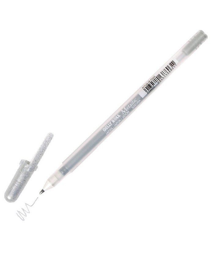 Stylo Gel Gelly Roll Metallique Argent Pointe Moyenne 4mm SAKURA