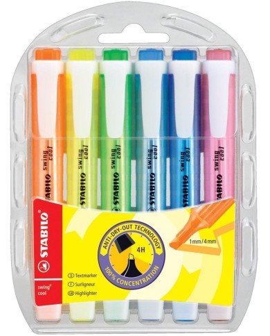 Pochette De 6 Surligneurs Stabilo Swing Cool