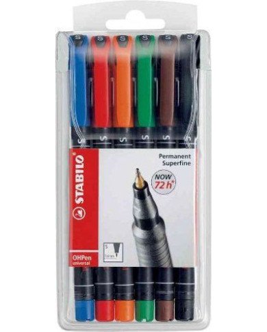 Stabilo Pochette de 6 Feutres Pour Rétroprojection Pointe Fine Assortis