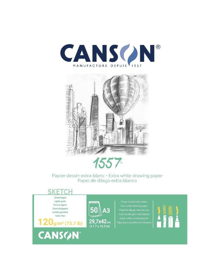 CANSON Papier à croquis A3 - 120G, blanc 30 feuilles