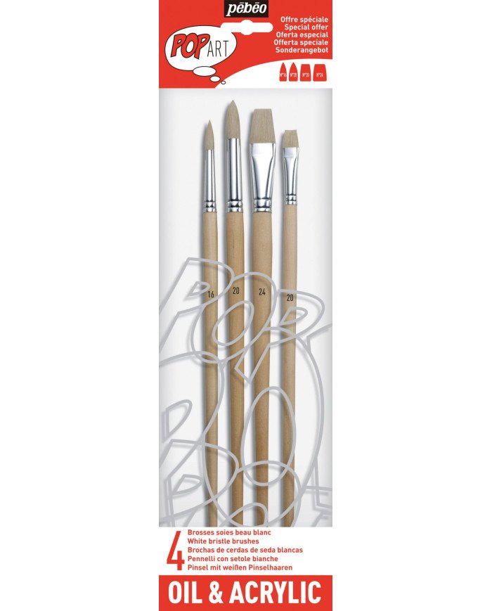 Pochette De 4 Pinceaux Soies Beau Blanc Pébéo