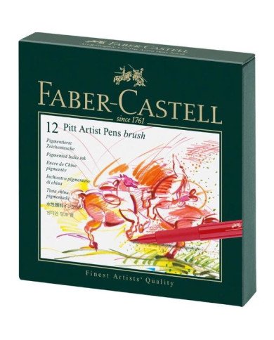 Feutres à encre de Chine Pitt Artist Pen Brush, boîte studio de 12 Faber-Castell