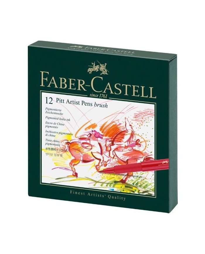 Feutres à encre de Chine Pitt Artist Pen Brush, boîte studio de 12 Faber-Castell