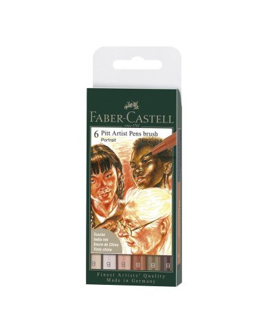 Encre de Chine Pitt Artist Pen Brush pochette de 6, Portrait Faber-Castell