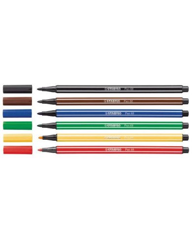 6 Feutres de Dessin STABILO Pen 68
