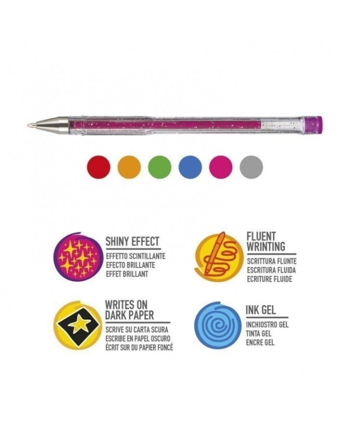 6 Stylos CARIOCA Glitter Gel Pens