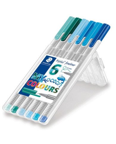Etui de 6 stylos Pointe fine Triplus Ocean - STEADTLER Etui de 6 stylos Pointe fine Triplus Ocean - STEADTLER