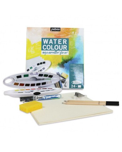 Le Libr'air - Kit complet Boite Ovale 24 Demi Godets Aquarelle Fine + Accessoires PEBEO - Tunisie