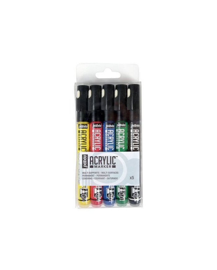 Le Libr'air - Set de 5 ACRYLIC MARKER assortiment primaire Pointe Ronde 1,2 mm PEBEO - Tunisie