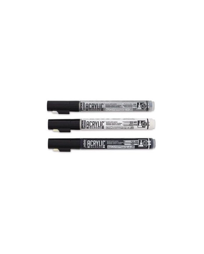Le Libr'air - Set de 3 Acrylic Marker Noir, Blanc et Argent Pointe Ronde 1,2 mm PEBEO - Tunisie