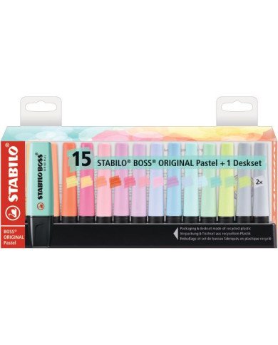 Set De 15 Surligneurs STABILO BOSS pastel + 1 deskset
