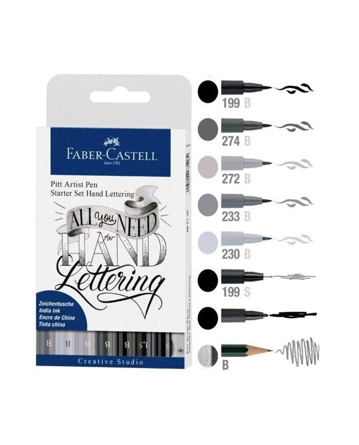 Le Libr'air - Stylo à encre de Chine Pitt Artist Pen, lot de 8 Lettrage, Start - Faber Castell - Tunisie