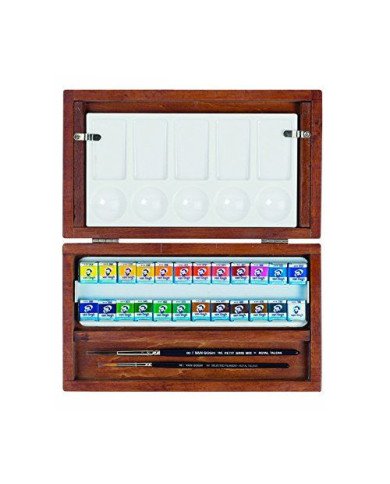 Set Aquarelle en bois Van Gogh 24 couleurs en godets + 3 accessoires