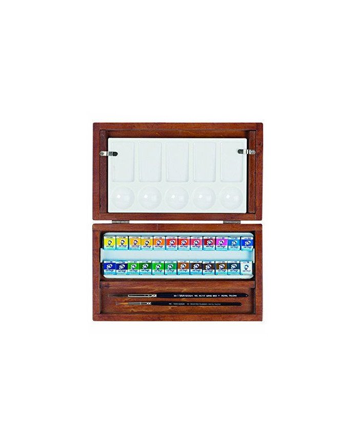 Set Aquarelle en bois Van Gogh 24 couleurs en godets + 3 accessoires