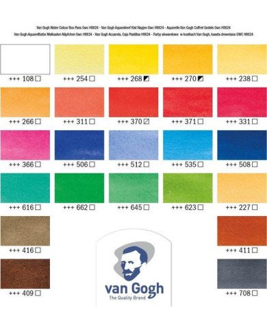Set Aquarelle en bois Van Gogh 24 couleurs en godets + 3 accessoires