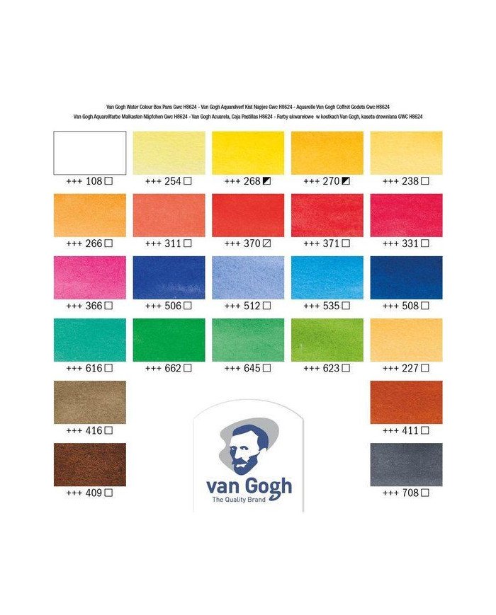 Set Aquarelle en bois Van Gogh 24 couleurs en godets + 3 accessoires